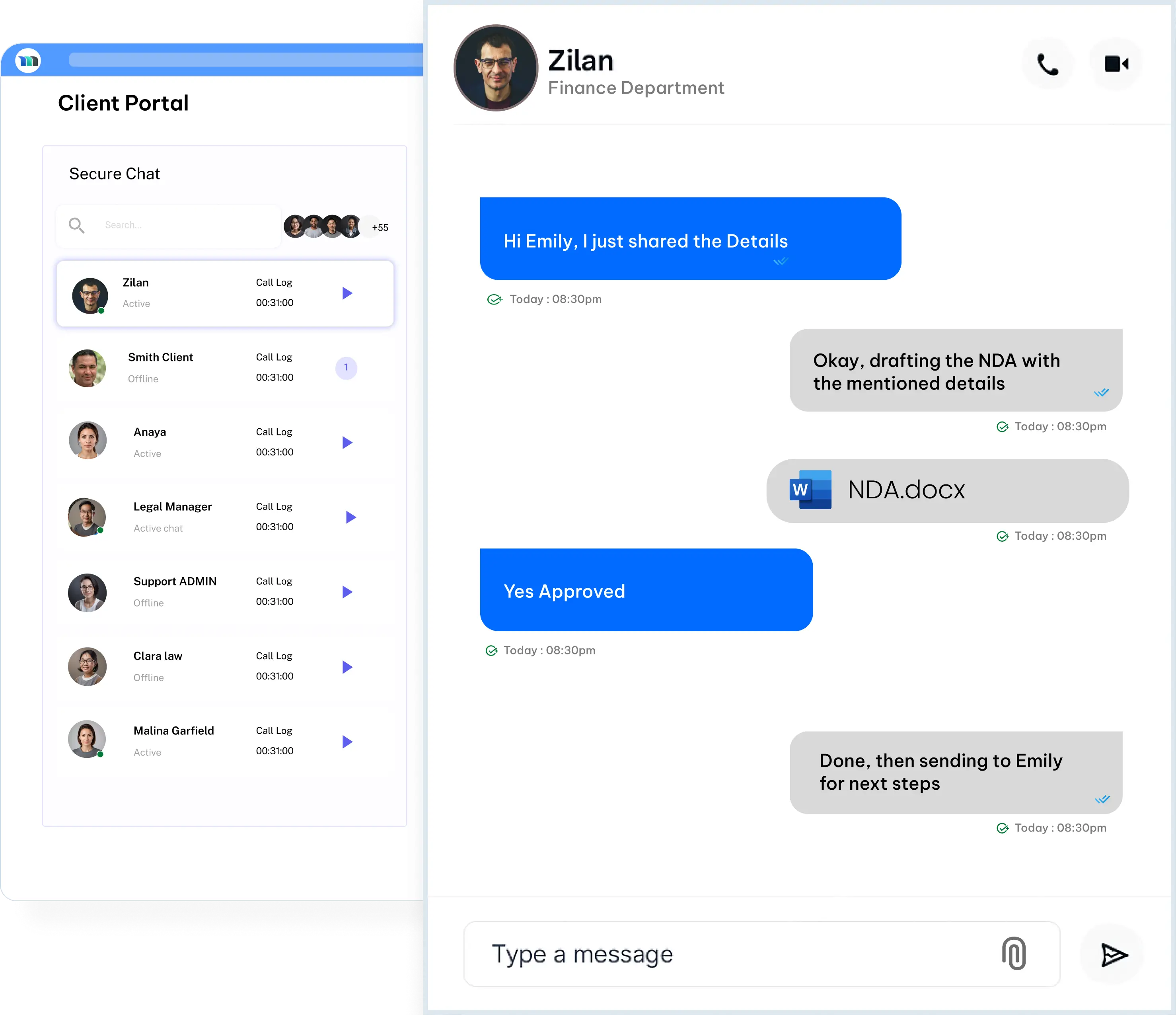 NDA generation and sharing via secure chat