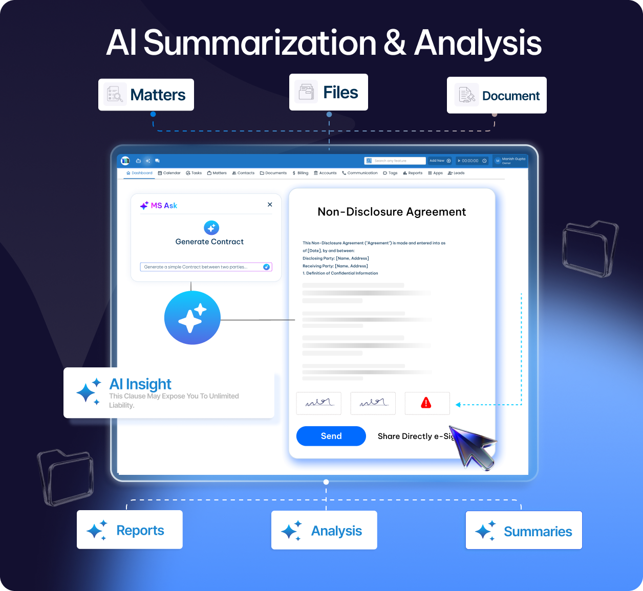 AI summarization and analysis of legal matters, contracts, and documents.