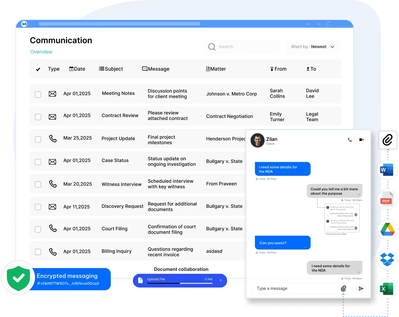Centralized communication and document sharing for legal teams client communication software dashboard