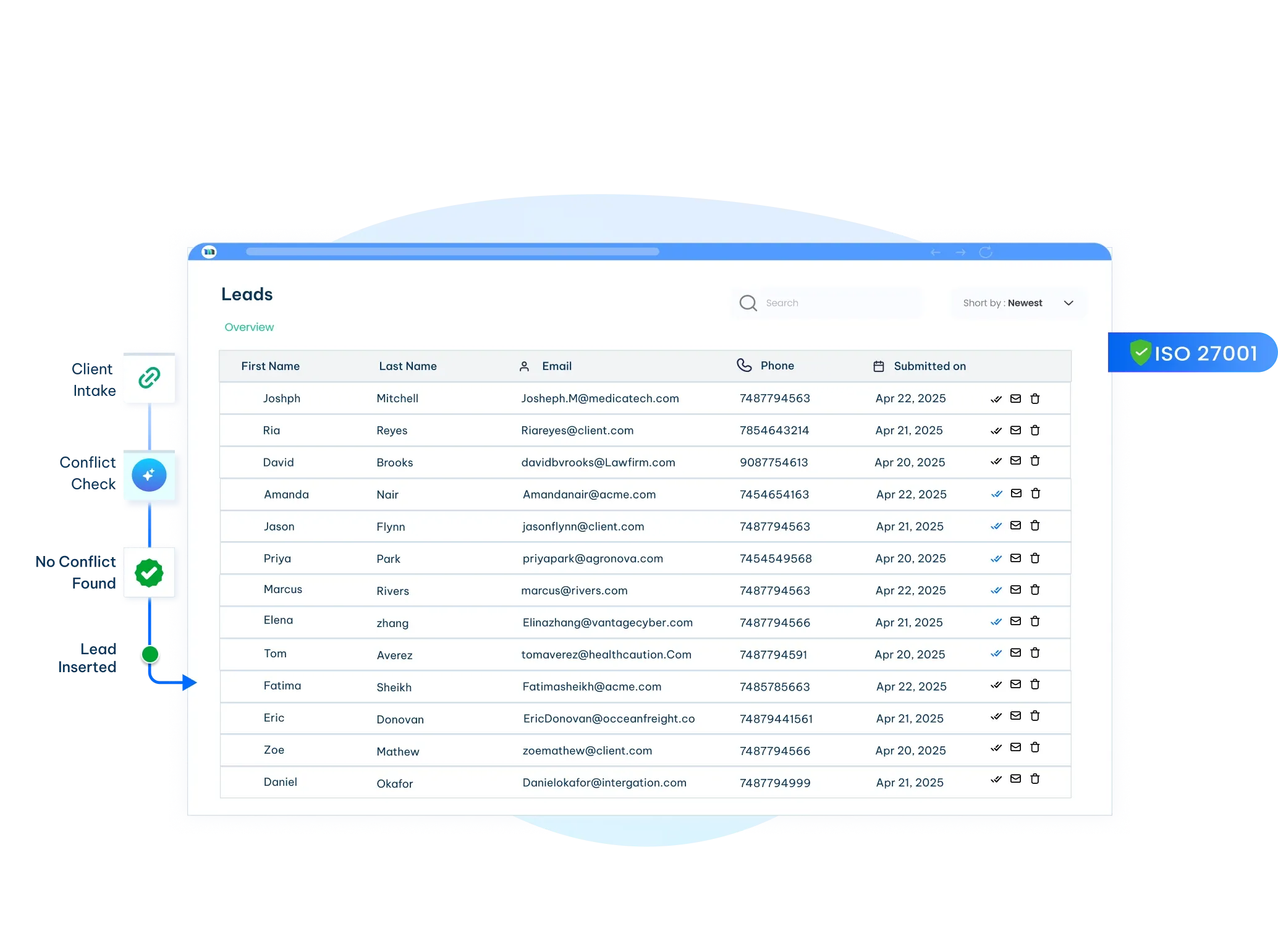 client intake and conflict check dashboard