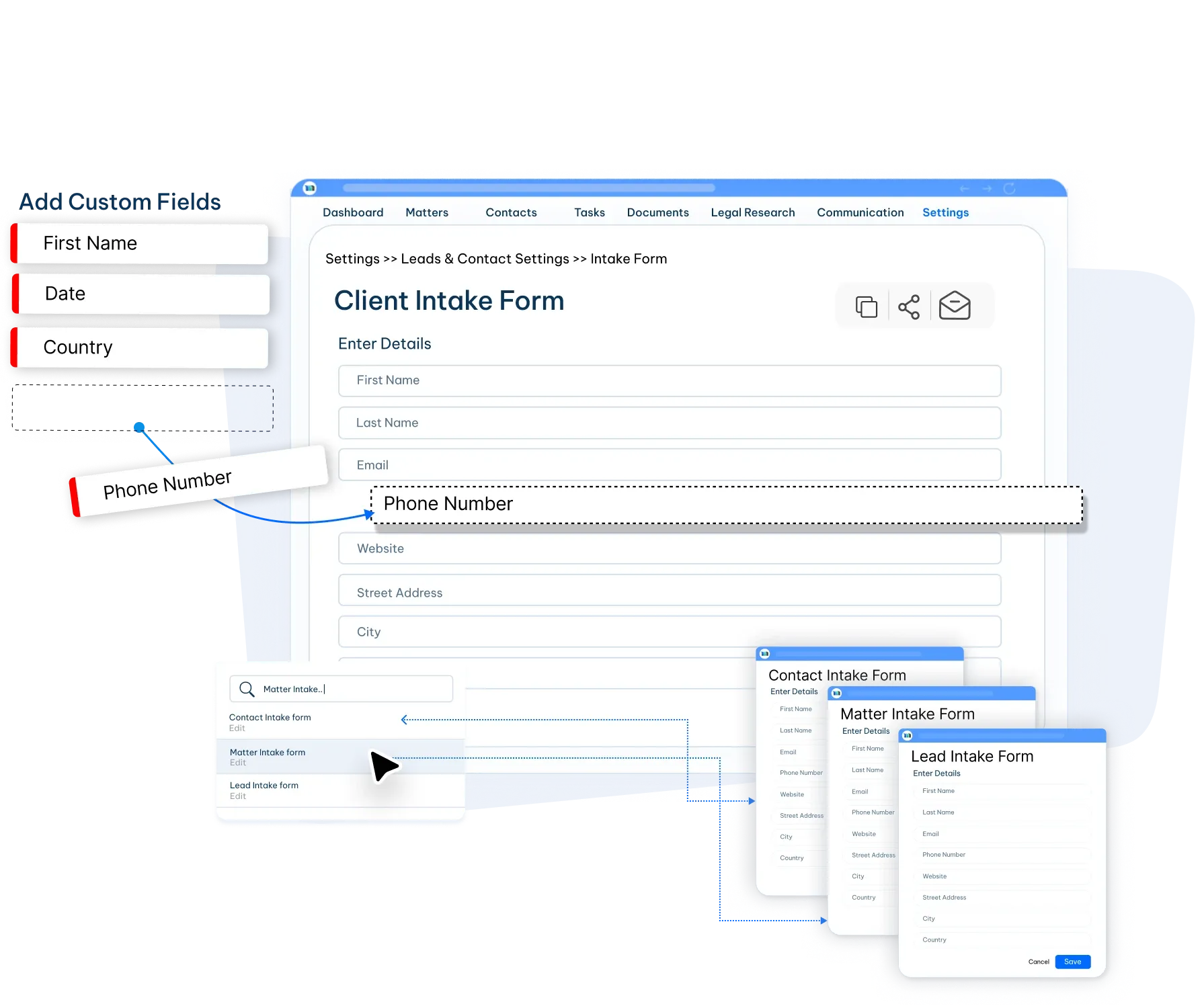 Client intake forms interface