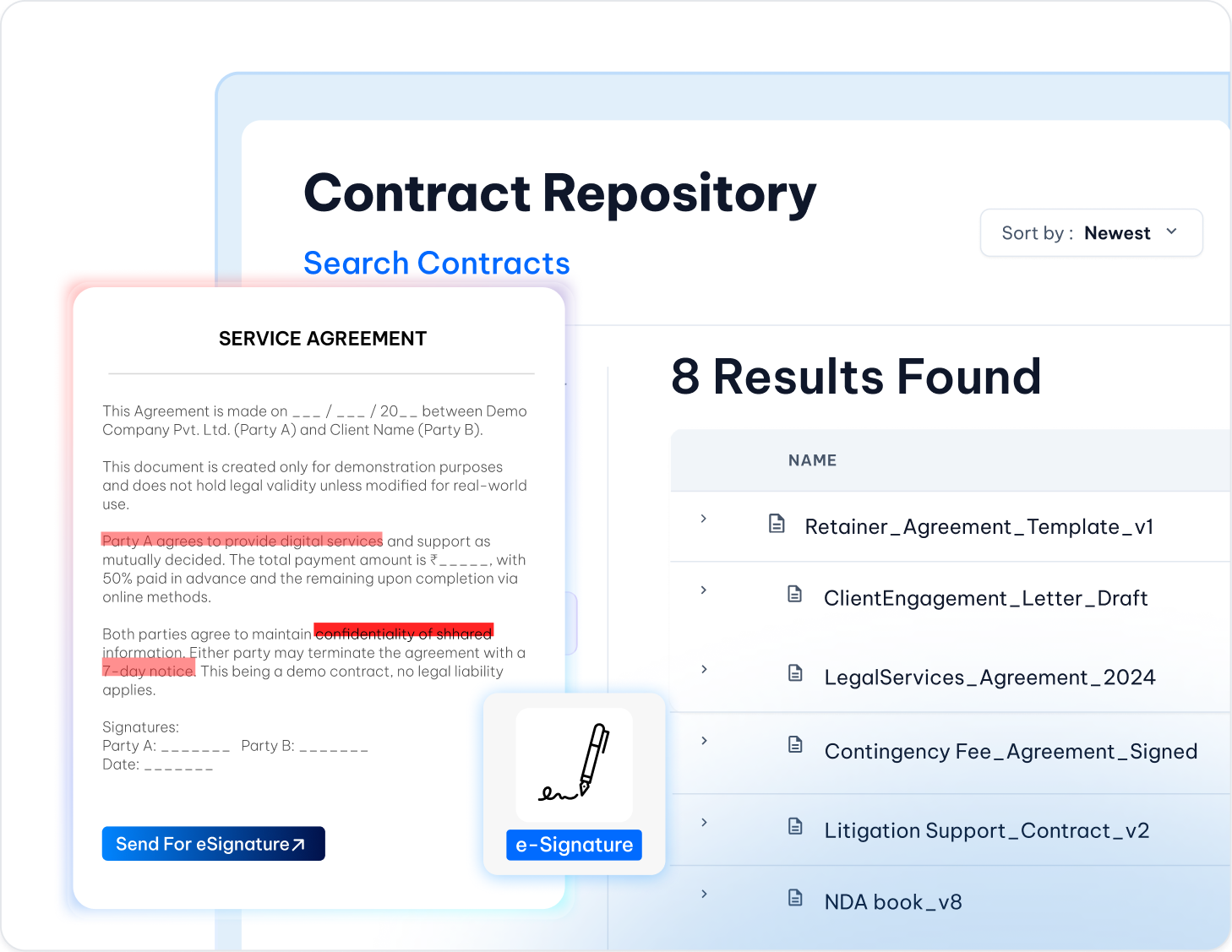Contract lifecycle management workflow with drafting, review, approval, and execution in MatterSuite CLM