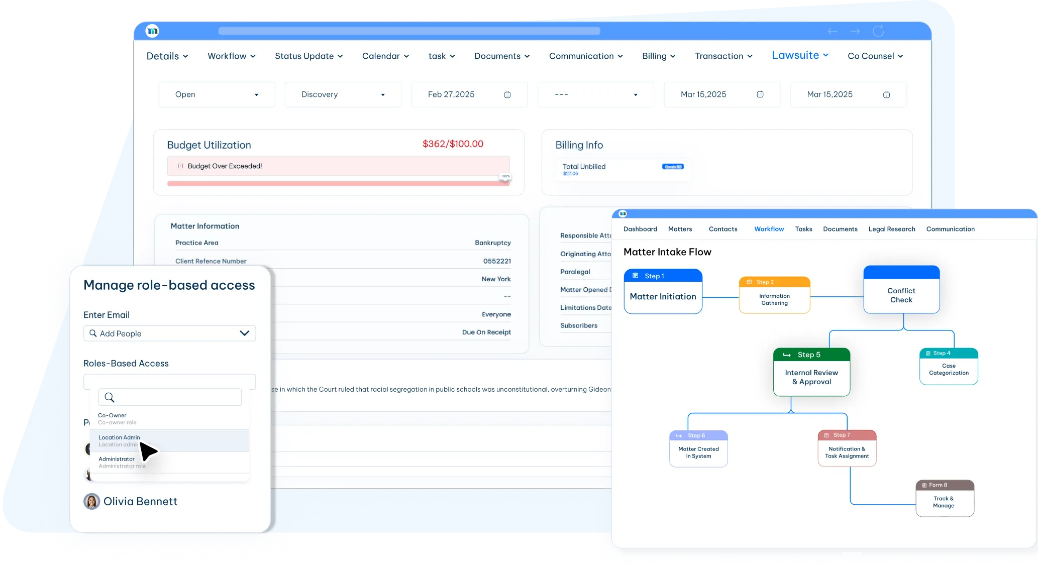 corporate legal management software dashboard