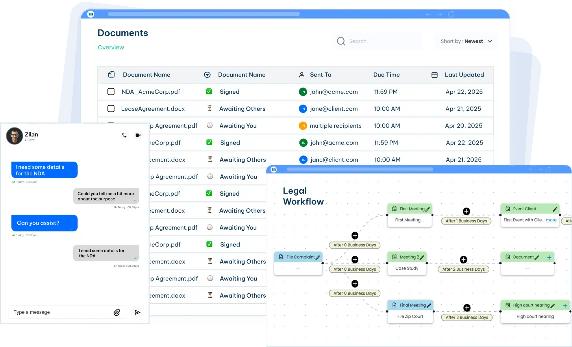 E-discovery software with document and legal workflow automation