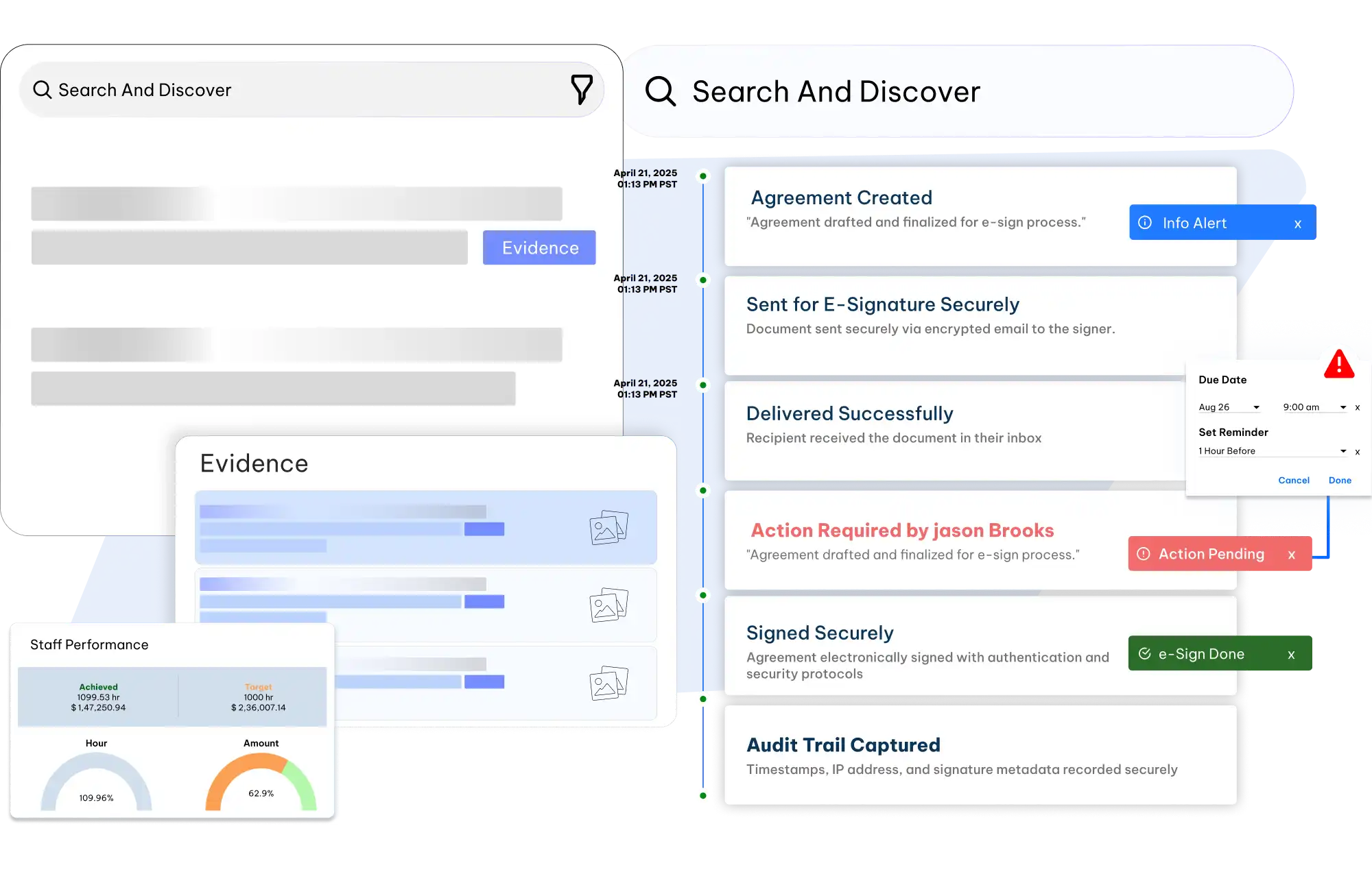 E-discovery software search and evidence tracking