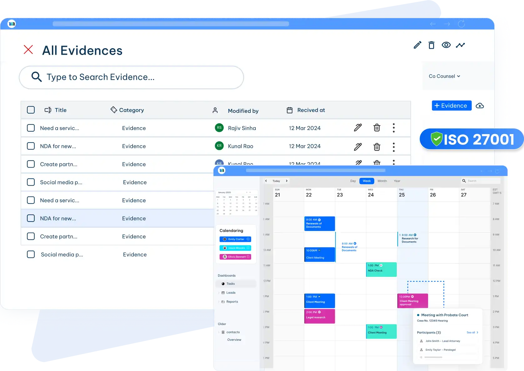 evidence management software dashboard