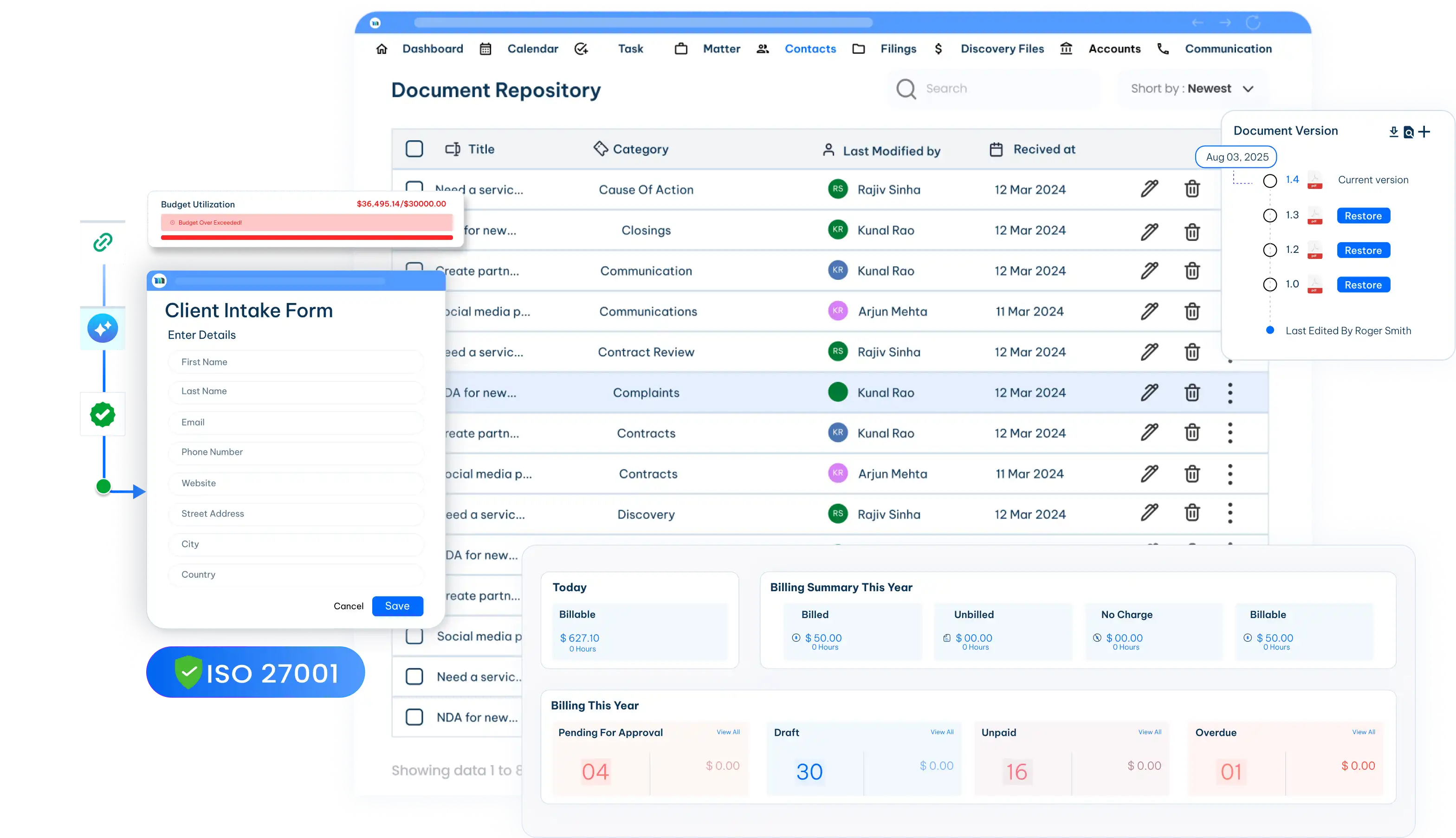 In-House Legal Software Dashboard