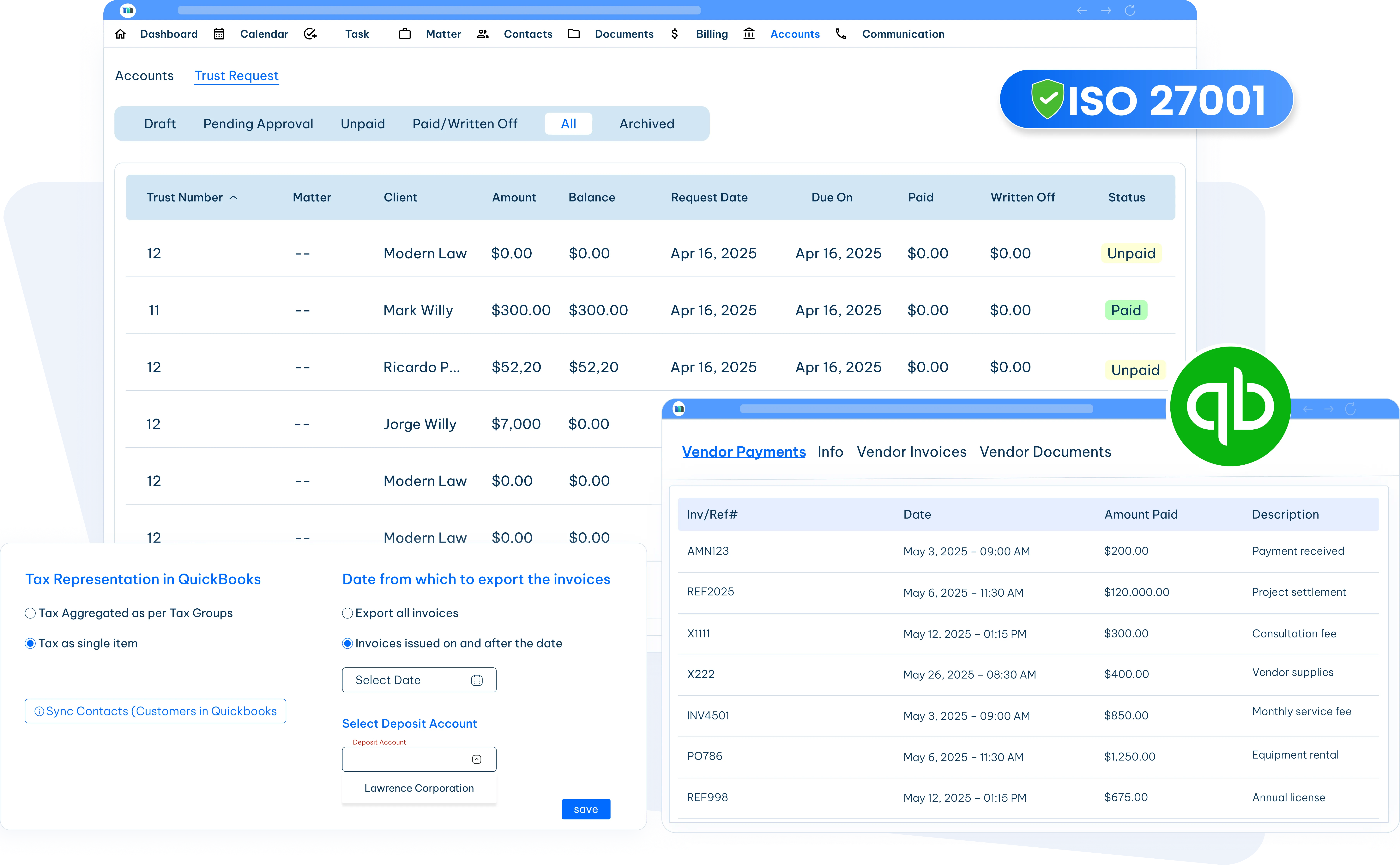 legal accounting solution dashboard