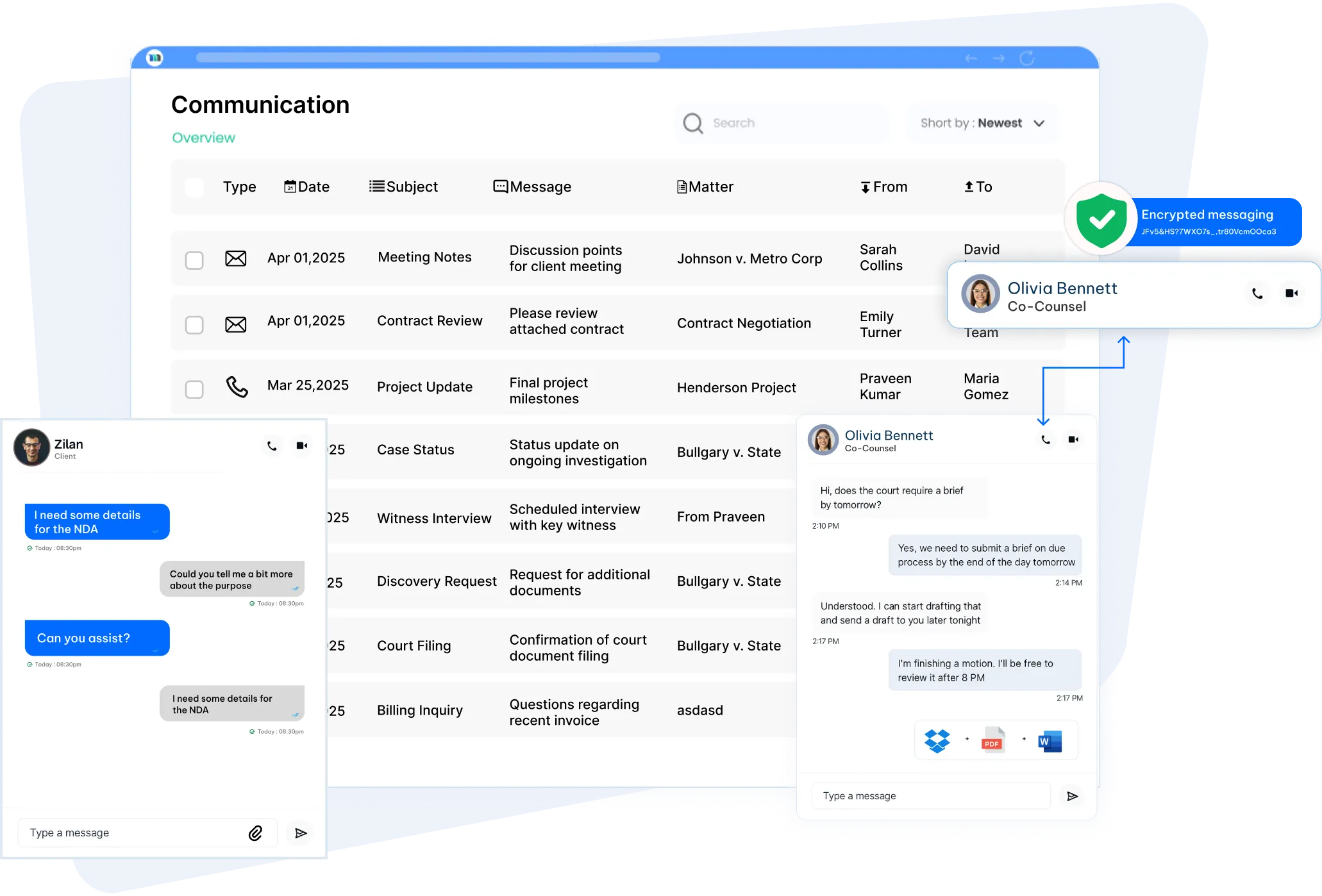 legal client communication software dashboard
