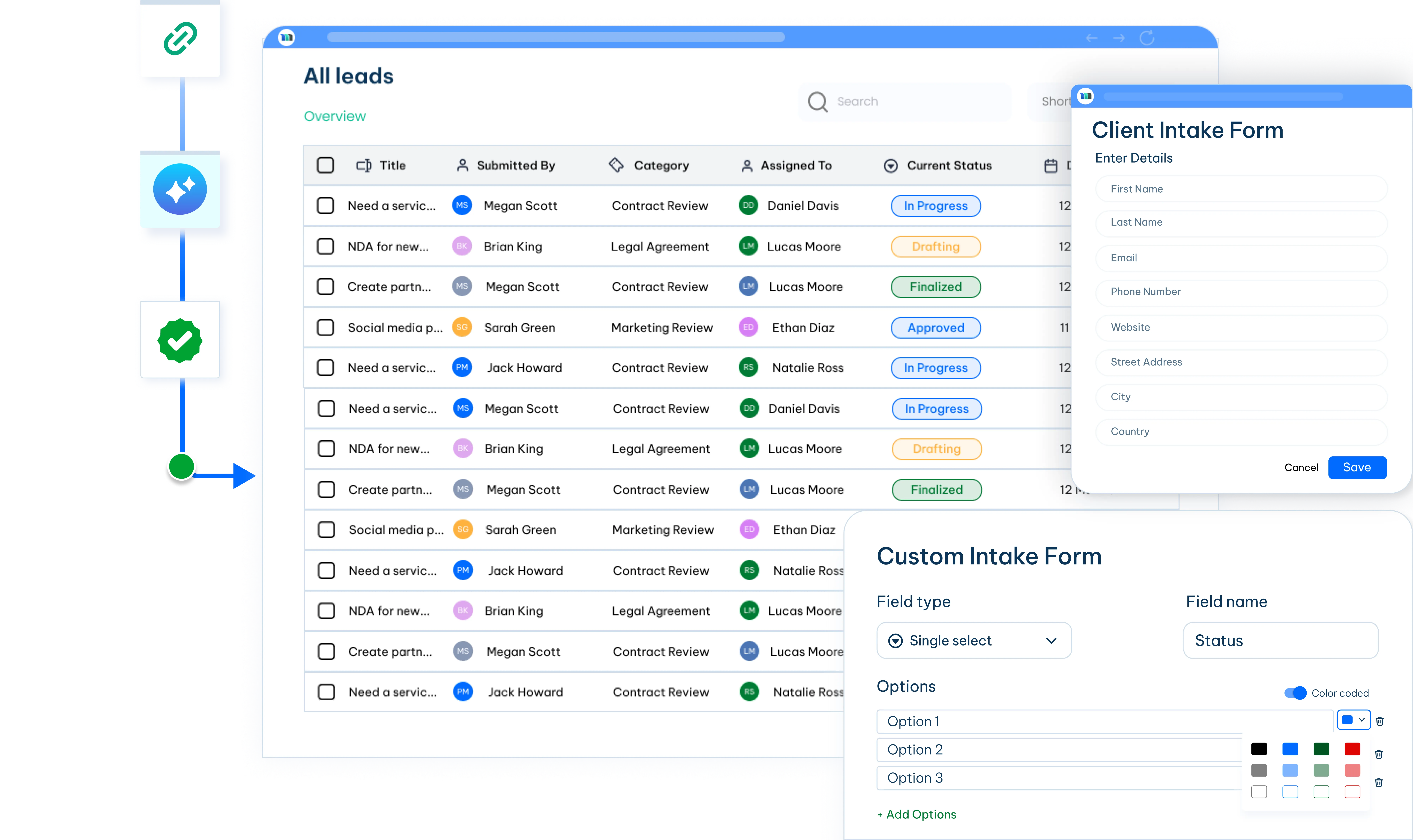 Legal client intake software dashboard