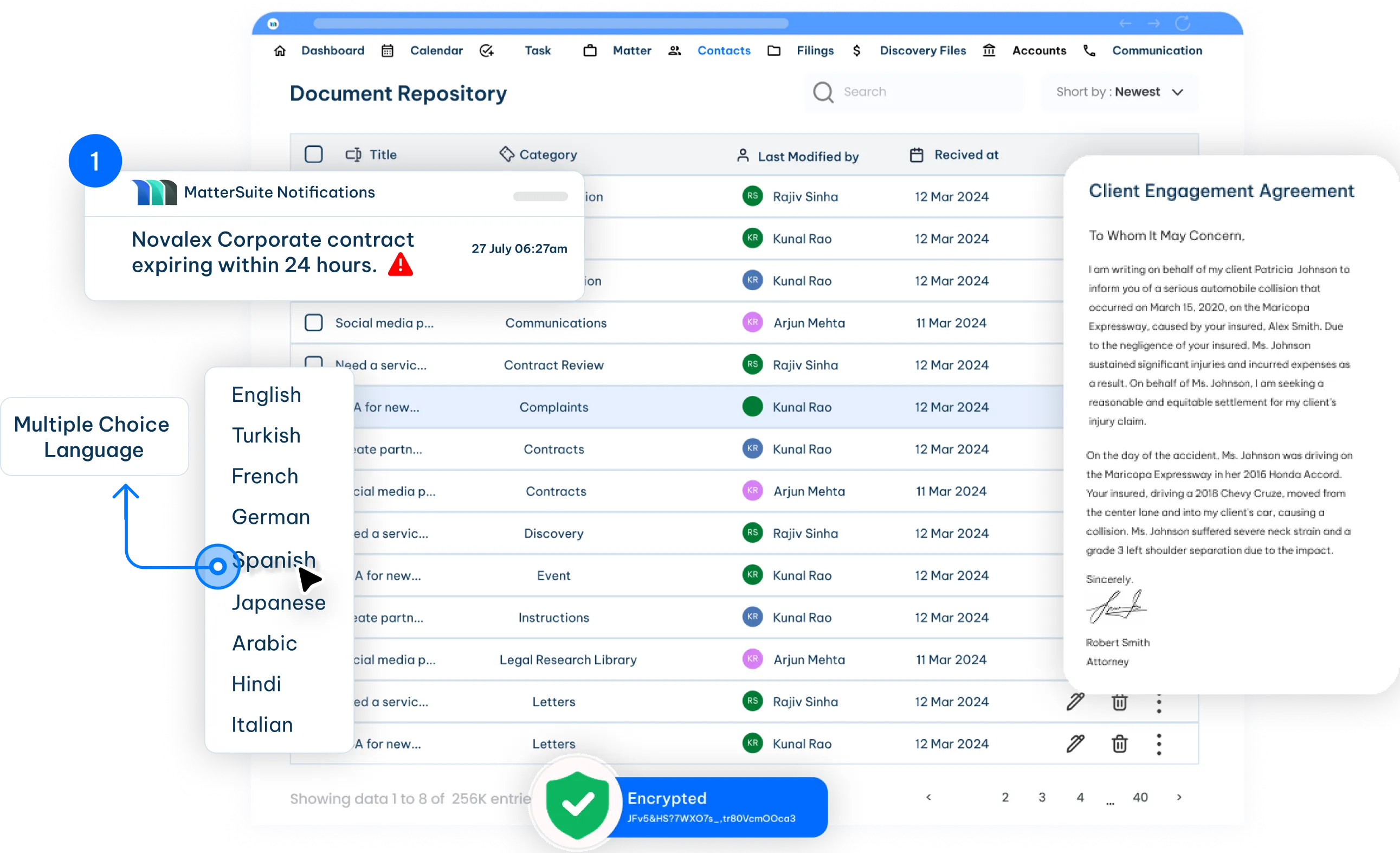 legal contract management software dashboard