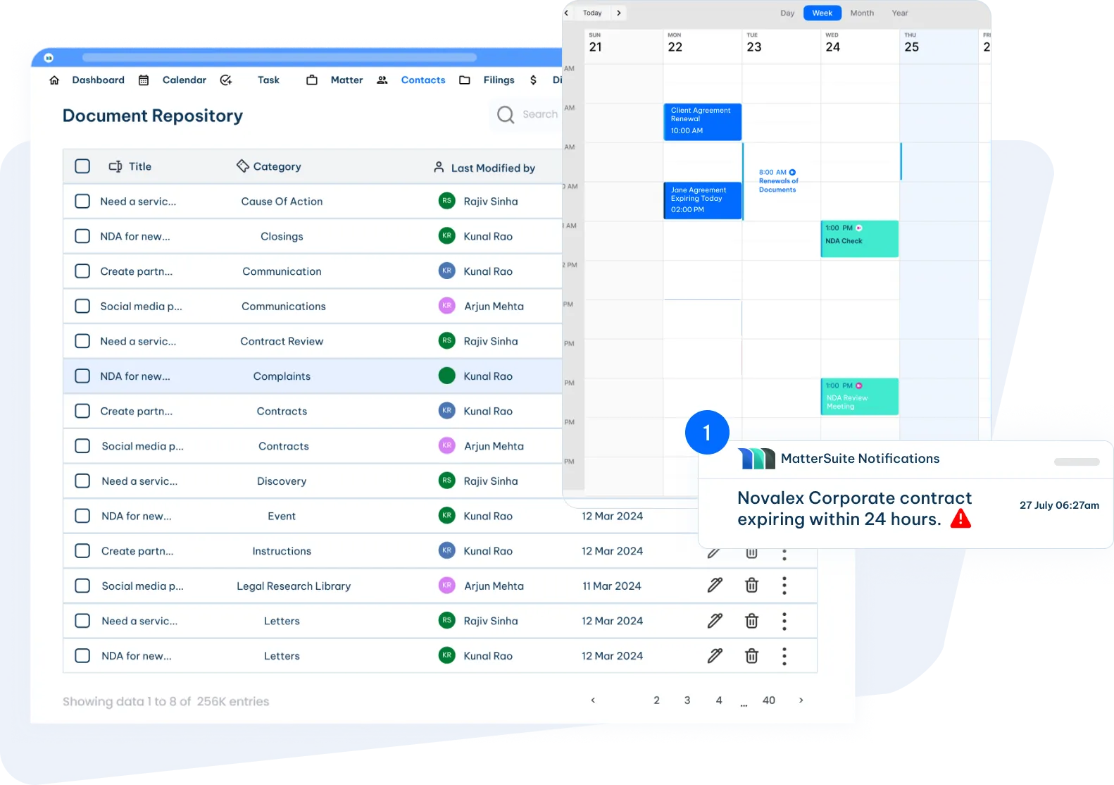 legal contract management system user interface