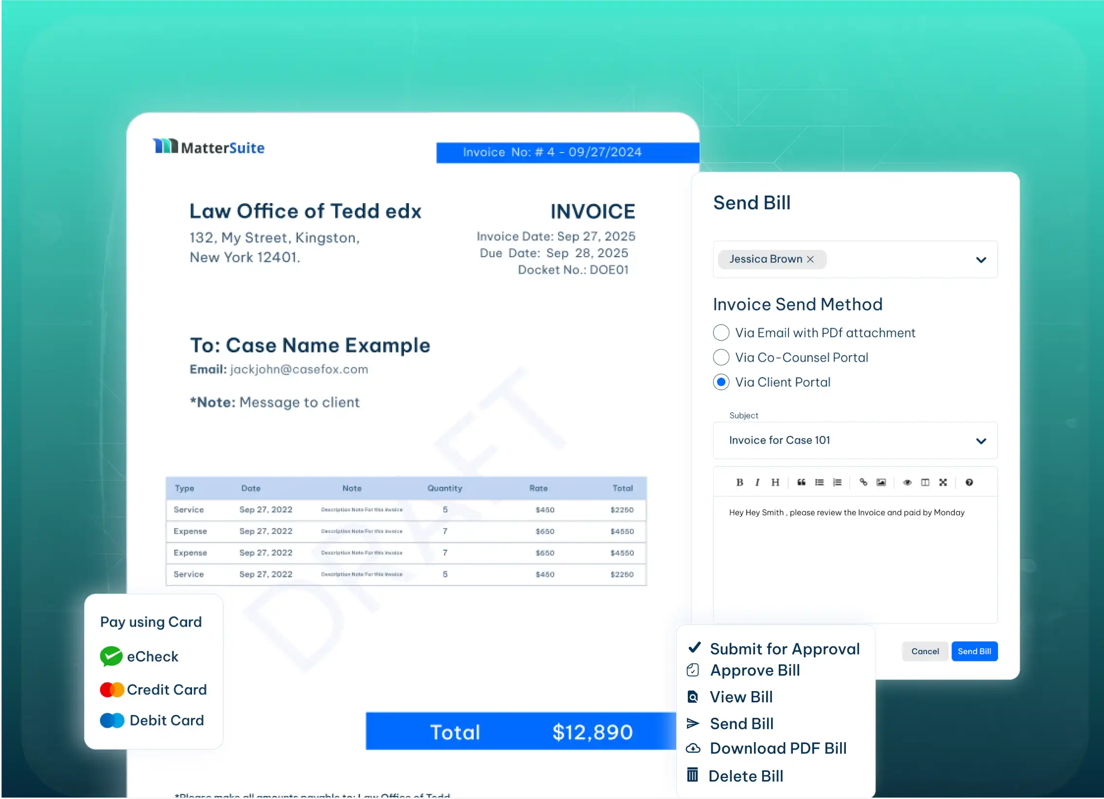 Legal E-Billing Tool Dashboard