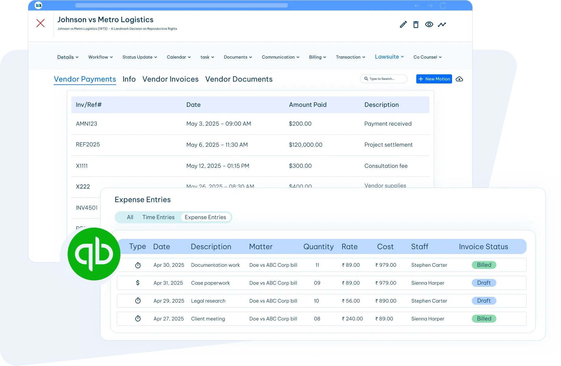 legal invoicing and vendor payment dashboard
