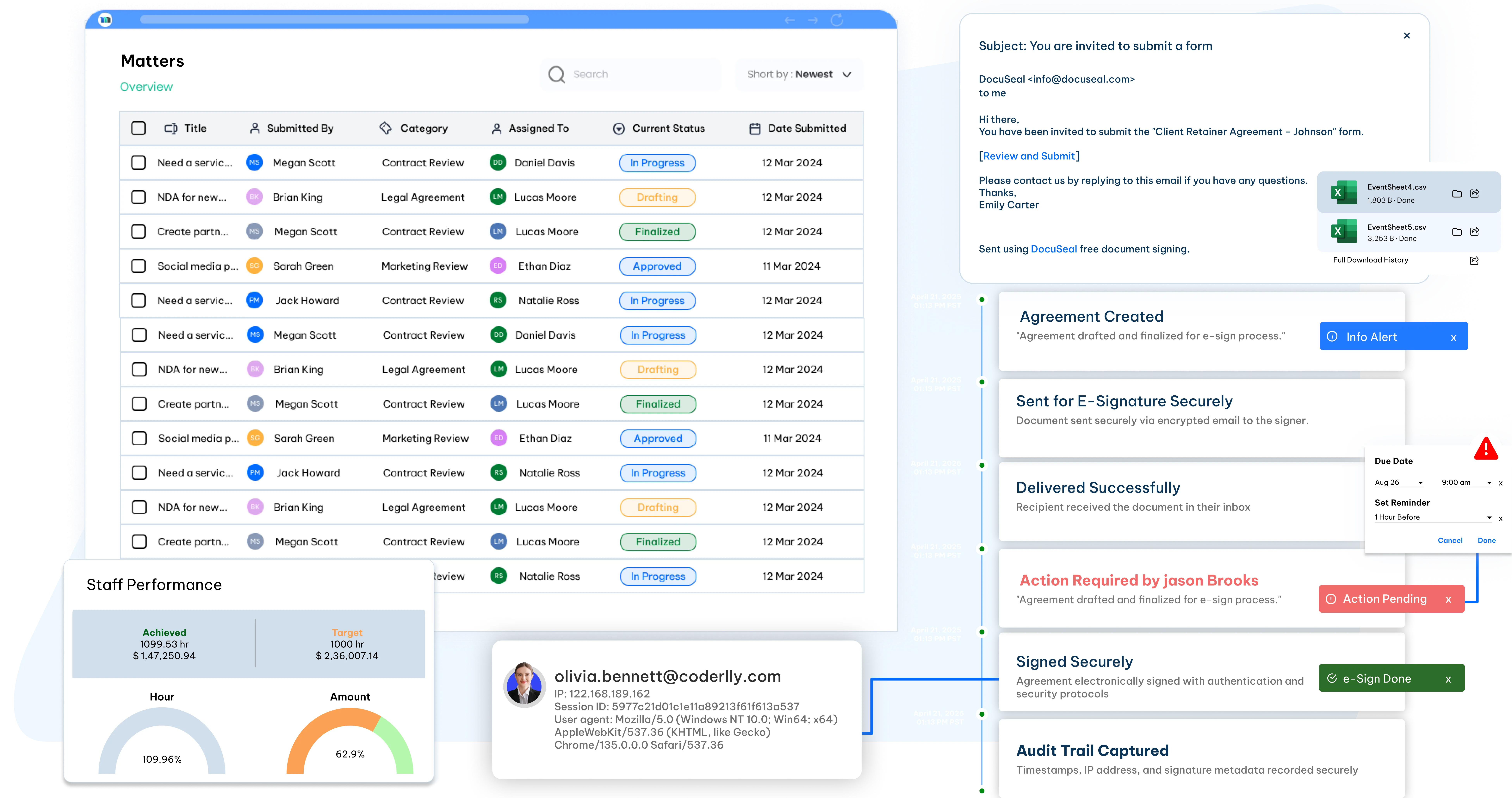 legal matter management software dashboard