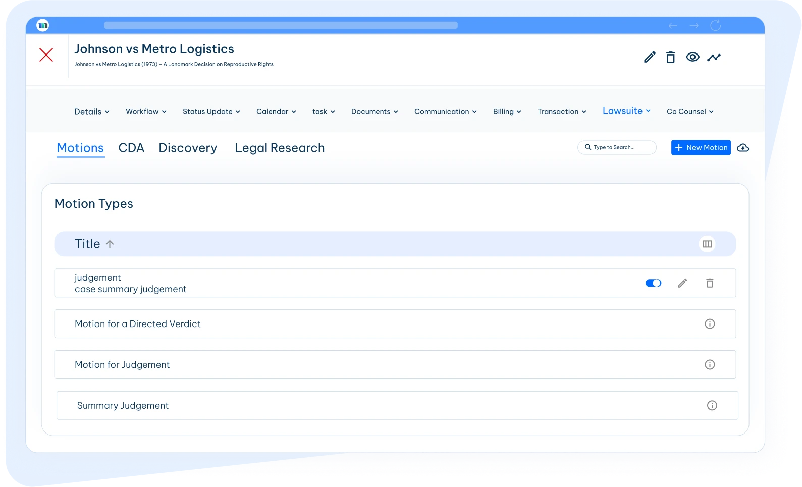 legal motion types dashboard