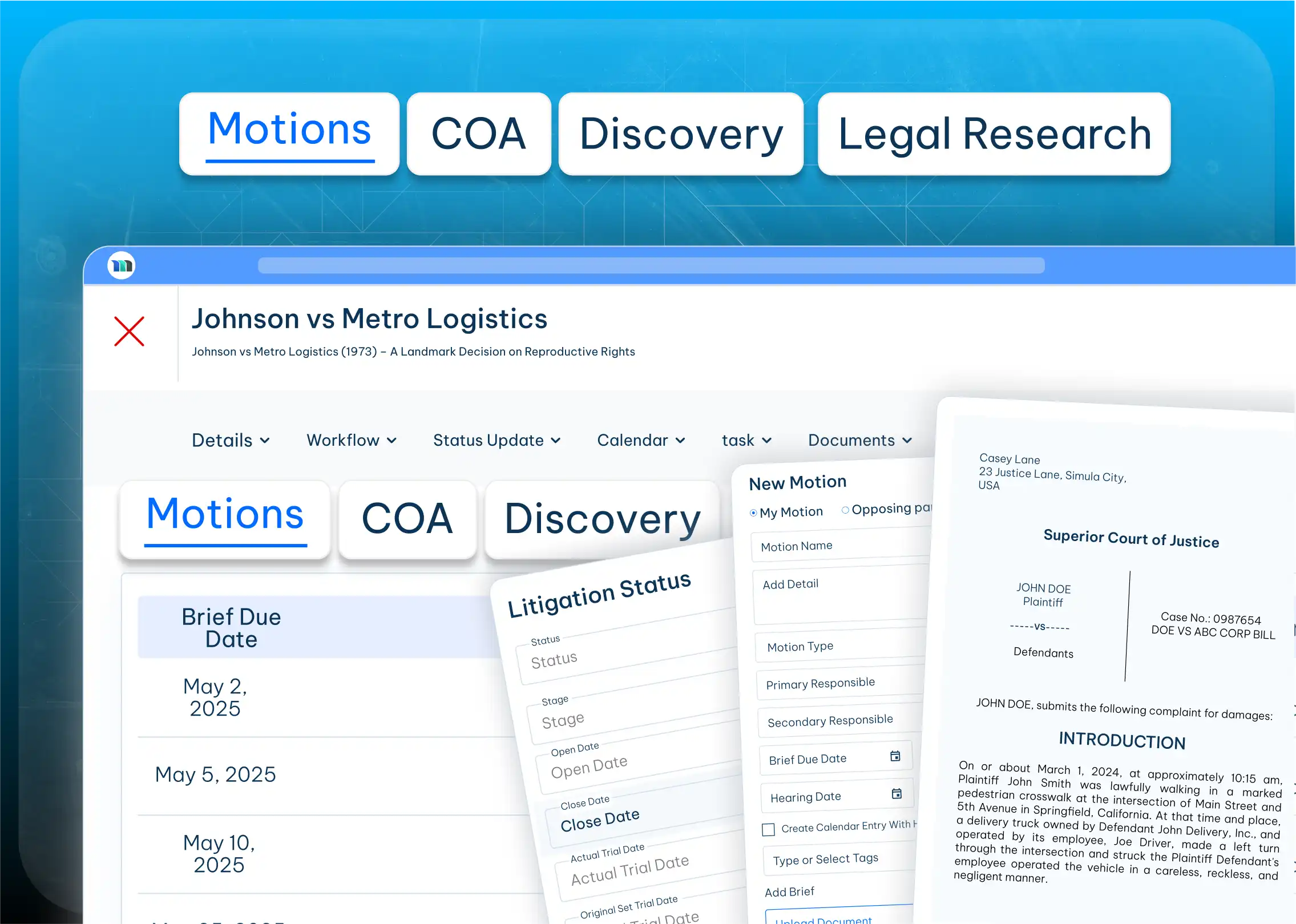 MS Lawsuite Legal Software Dashboard