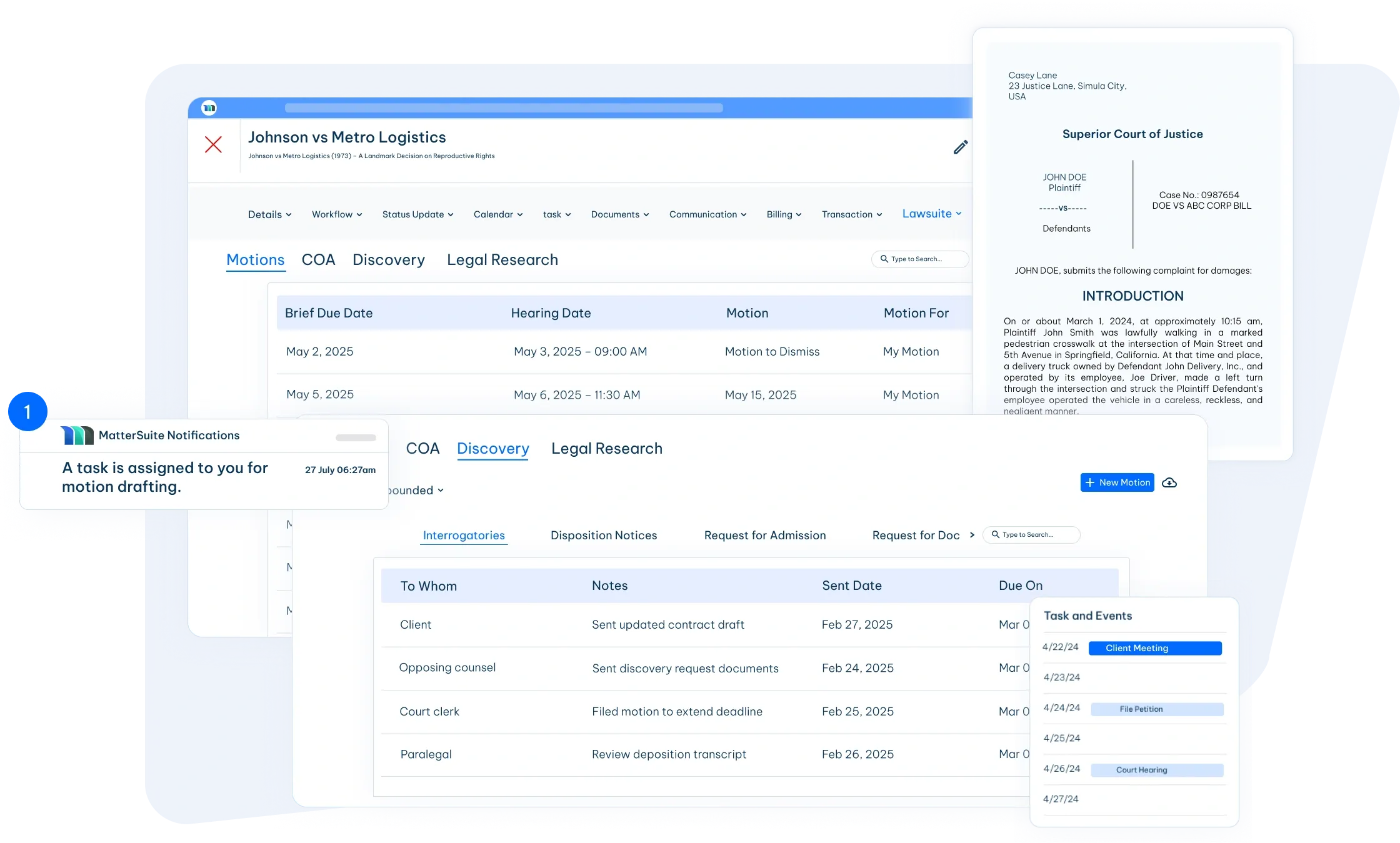 litigation management system user interface