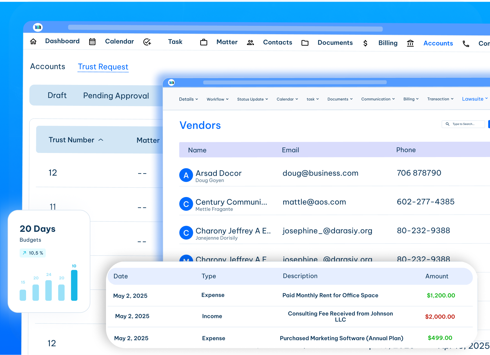 Legal Accounting tool dashboard