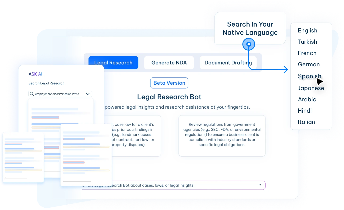 multi lingual legal research tool interface