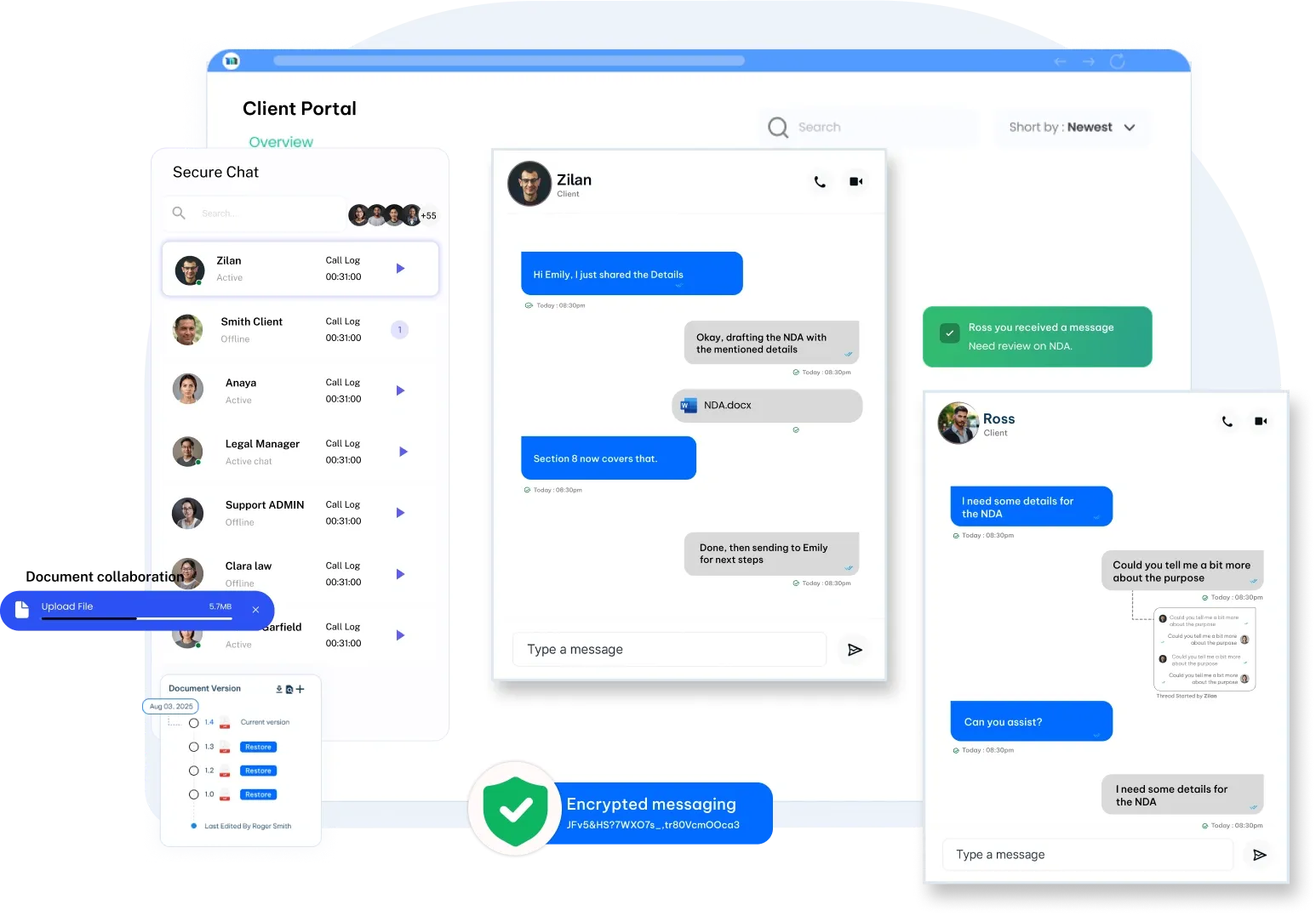Secure client portal software dashboard