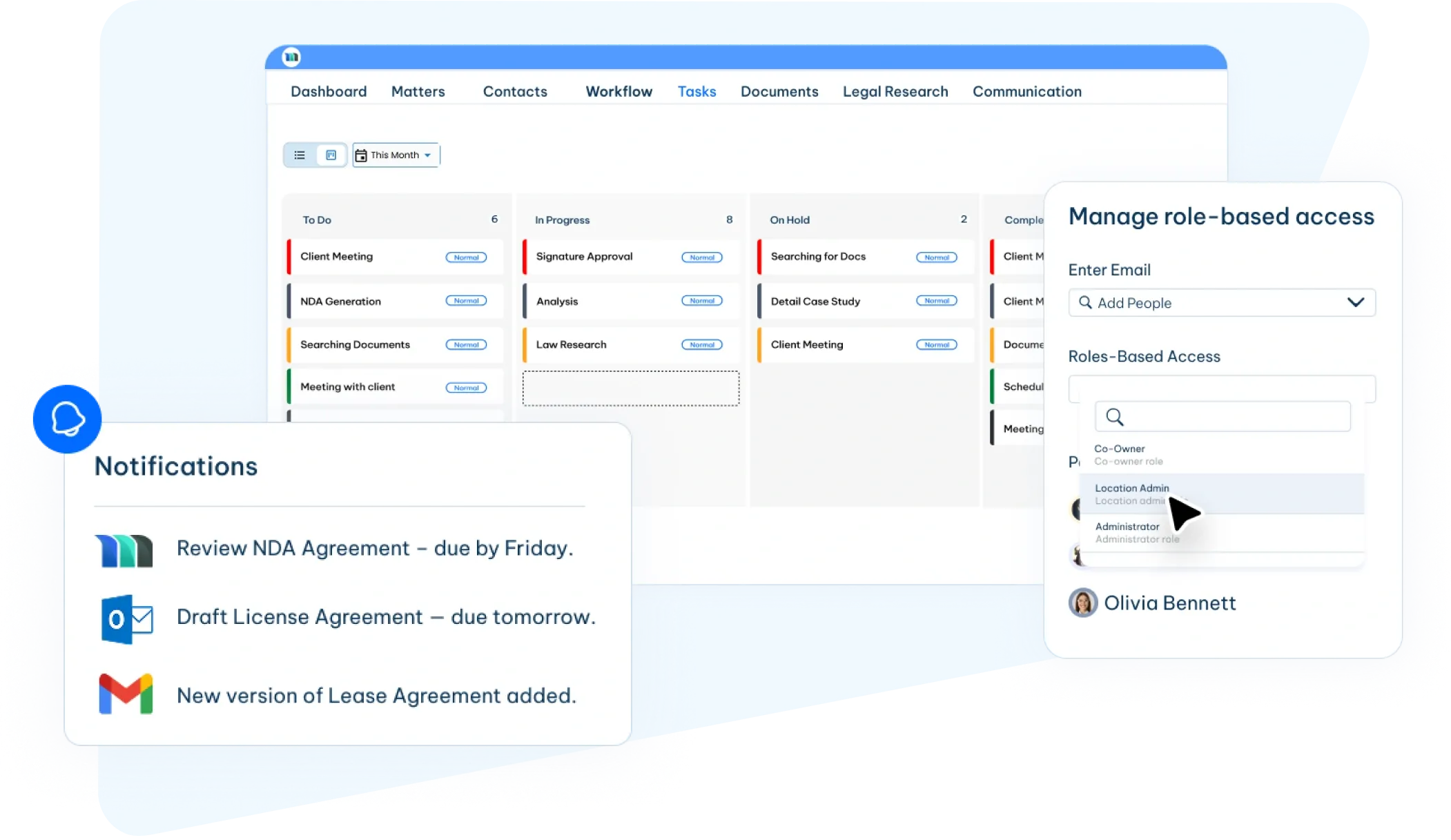 legal task management system interface